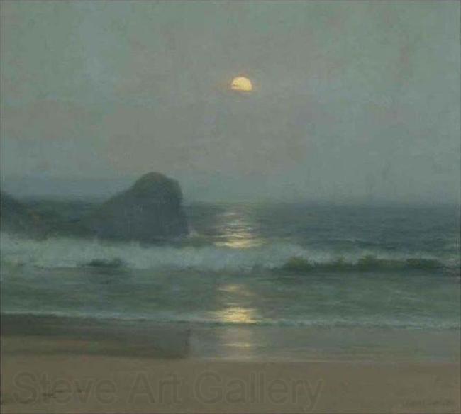 Lionel Walden Moonlight Over the Coast, oil painting by Lionel Walden Norge oil painting art